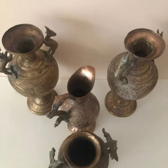 Antique Oriental Bronze Vases with animal's handles. Set of 4. Hindy. gods. - Picture 3 of 15